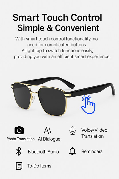 Smart Glasses with Live Voice Translation & Bluetooth Audio